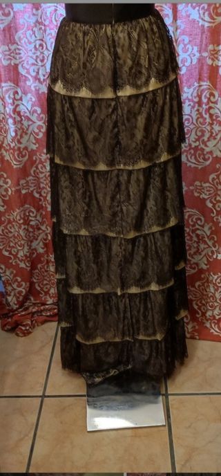 Vestido largo Amitié T40 encaje negro/beige