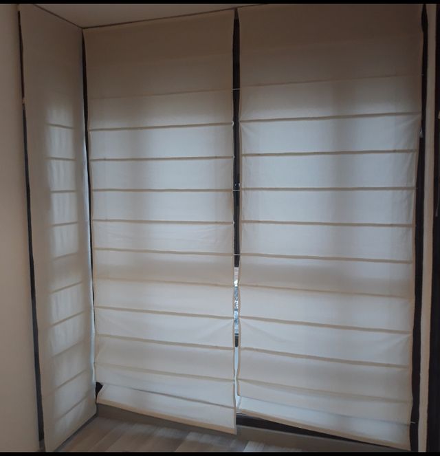 Estor enrollable beige/blanco tela