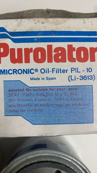 Filtros Aceite Purolator Seat 600 y Seat 850