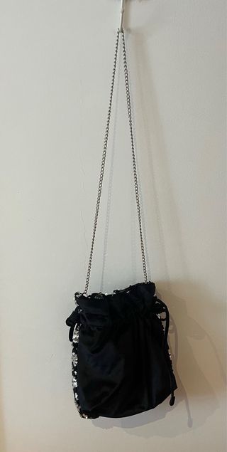 Bolso bombonera fiesta lentejuelas negro/plata