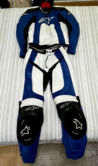 Mono de moto Alpinestars piel azul y blanco
