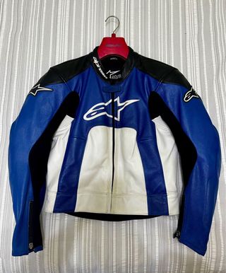 Mono de moto Alpinestars piel azul y blanco