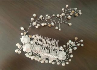 Tocado de novia con flores y perlas