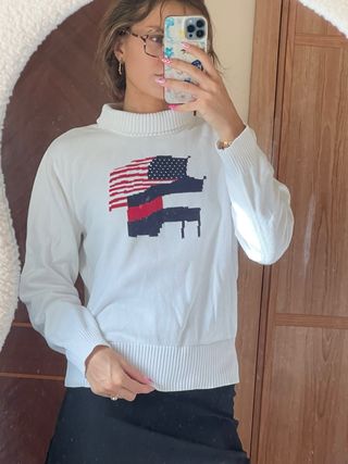 Jersey Tommy Hilfiger Bandera Cuello Alto Blanco