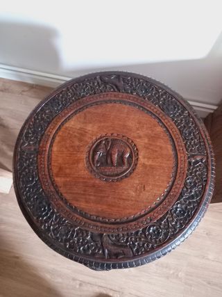 Mesa Hindú Antigua Madera Elefantes