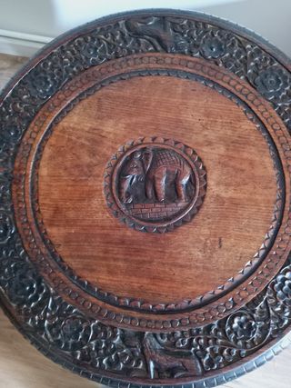 Mesa Hindú Antigua Madera Elefantes