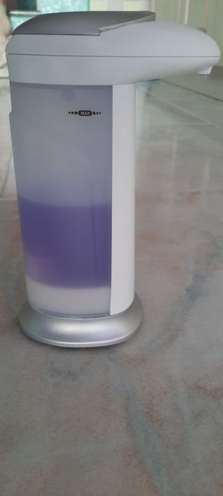 Dispenser sapone viola e bianco