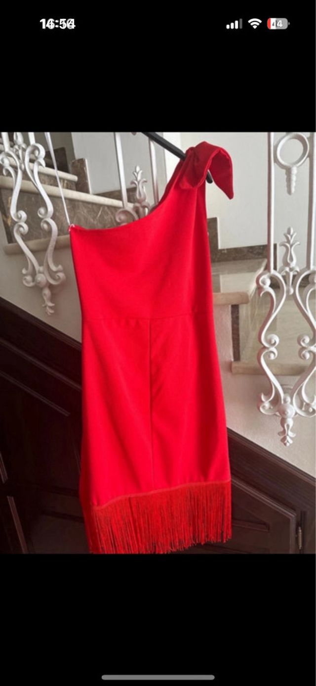 Vestido rojo lazo con flecos