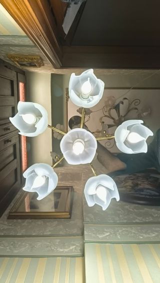 Lampadario ottone 6 coppe vetro