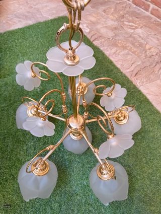 Lampadario ottone 6 coppe vetro