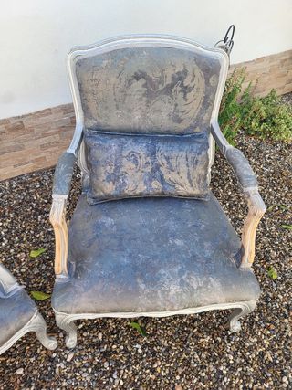 2 Sillones Vintage Tapizados Tela y Madera.