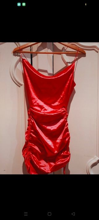 Vestido corto fiesta tacto seda rosa fucsia