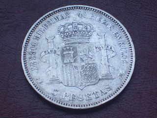 Moneda 5 Pesetas Plata Amadeo I 1871*18-74