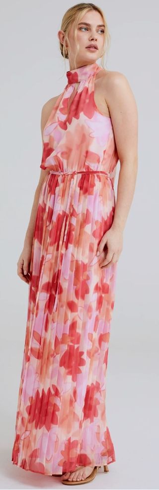 Vestido largo escote halter floral