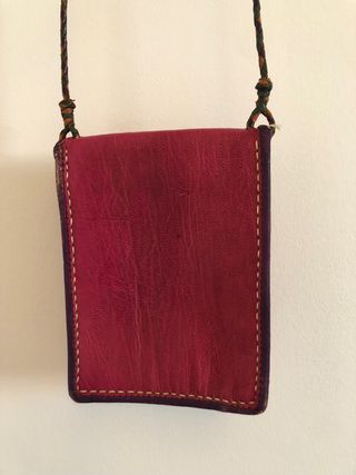Bolso artesanía cuero color rosa