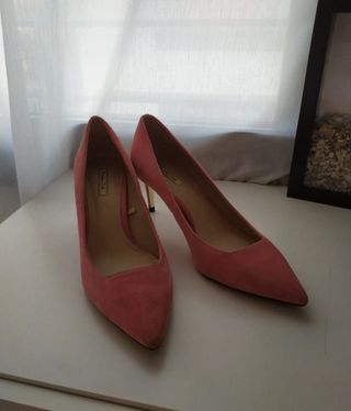 Zapatos tacón piel Massimo Dutti rosa