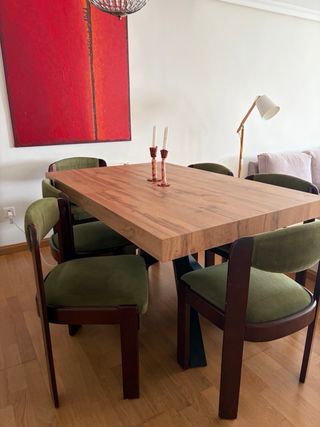 Sedie da pranzo vintage in tessuto e legno