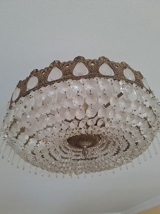Lámpara de techo antigua de cristal y metal