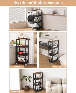 Carrito Cocina 4 Niveles Metal Marrón Negro