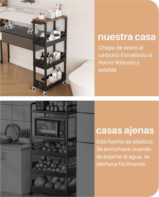 Carrito Cocina 4 Niveles Metal Marrón Negro