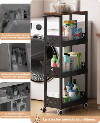 Carrito Cocina 4 Niveles Metal Marrón Negro