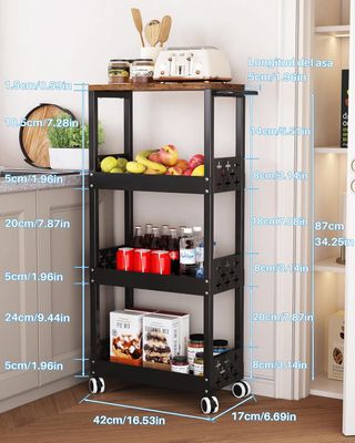 Carrito Cocina 4 Niveles Metal Marrón Negro