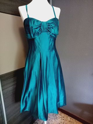 Vestido Futura verde azulado con lazo