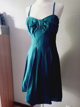Vestido Futura verde azulado con lazo