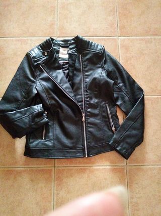 Chaqueta Piel Vegana Cremallera Negra