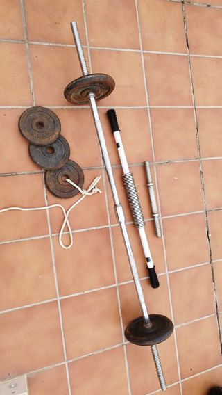 Juego de pesas y barra