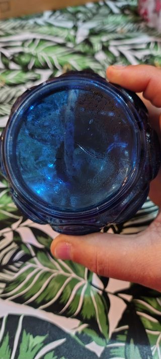 Lampada a olio in vetro blu e metallo dorato