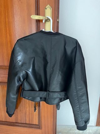 Chaqueta Cuero Sintético Negra Talla S ZARA
