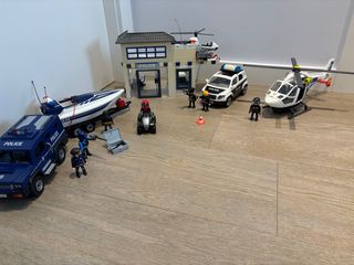 Set Policía Playmobil: Helicóptero, Coche, Barco