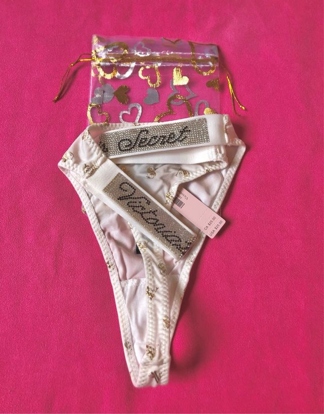 Tanga Victoria's Secret Blanco con Brillantes