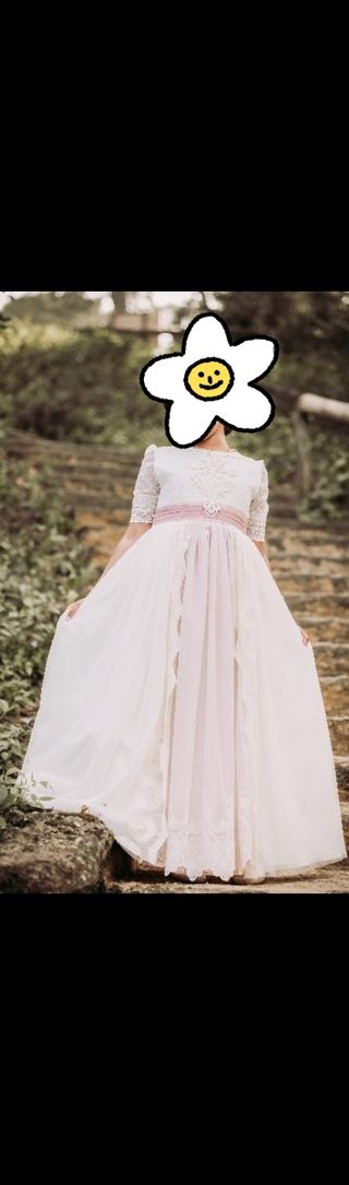 Traje de Comunión Blanco y rosa niña 