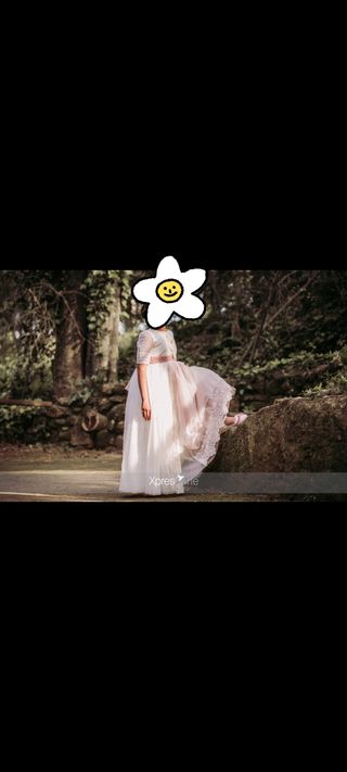 Traje de Comunión Blanco y rosa niña 