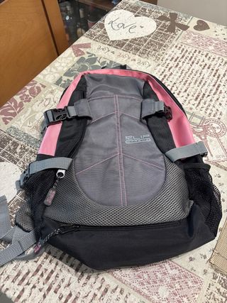 Mochila escolar gris y rosa