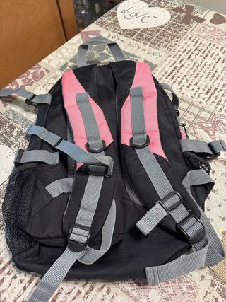 Mochila escolar gris y rosa