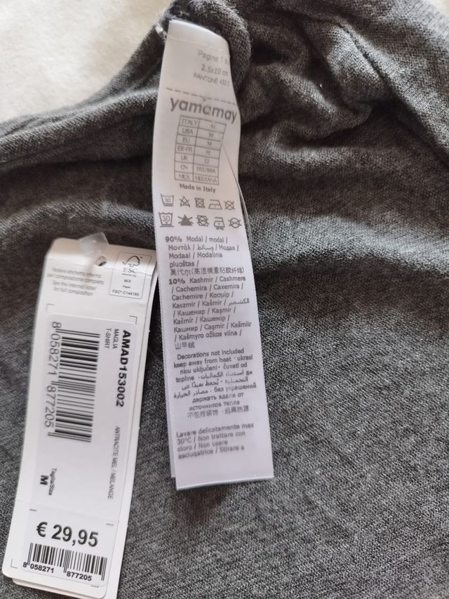 Yamamay Maglia Scollo a Barchetta Grigia Taglia M