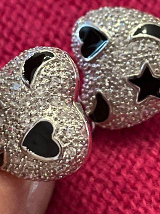 Orecchini donna cuore argento e nero