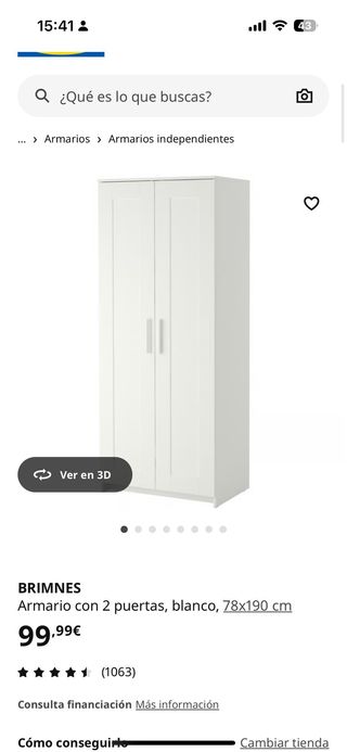Armario BRIMNES IKEA 2 puertas blanco