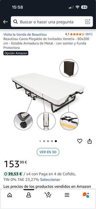 Cama supletoria plegable nueva 