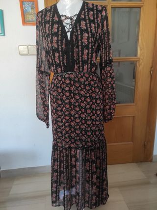 Vestido largo estampado floral manga larga