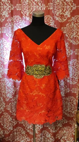 Vestido Ana Torres Talla L Encaje Rojo
