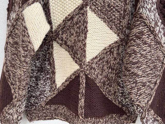 Maglione lana vintage geometrico marrone beige