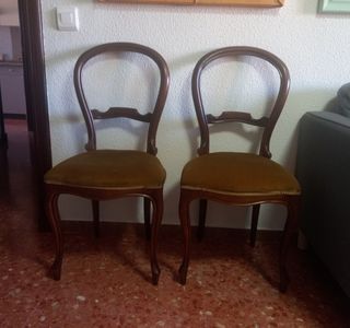 2 sedie elisabettiane vintage in legno e velluto