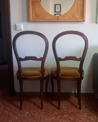 2 sedie elisabettiane vintage in legno e velluto