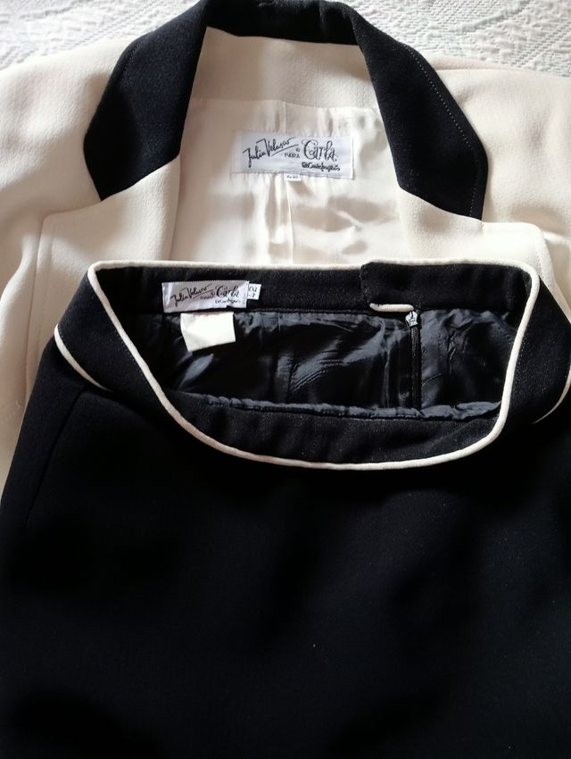 Traje de chaqueta mujer blanco y negro