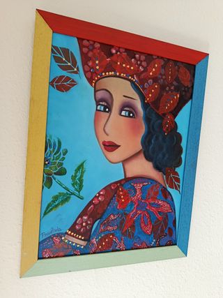 Dama Al Óleo Marco Madera