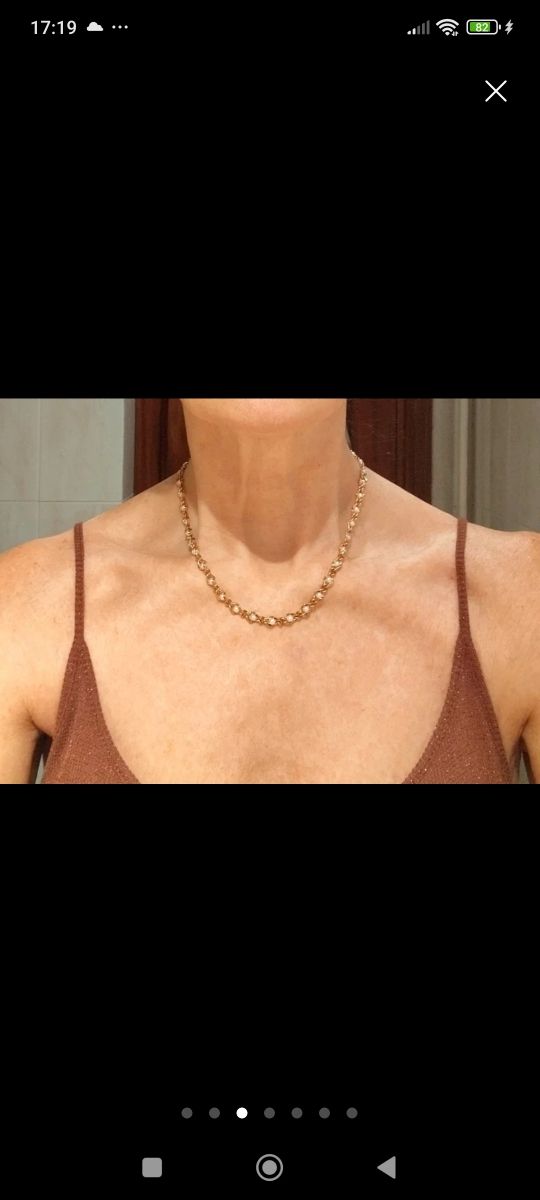 Cadena gargantilla chapada en oro con perlas